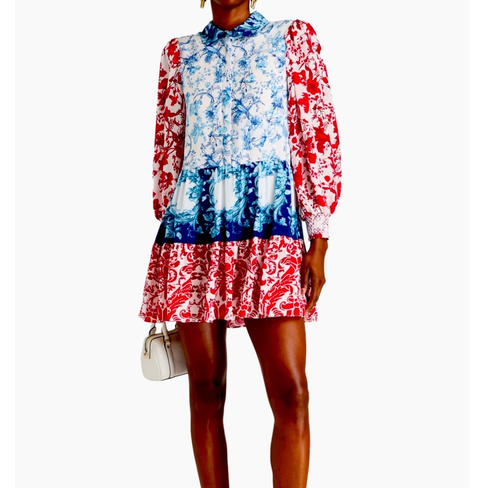 💙♥️ NWT Alice + Olivia Paulie Tiered Long Sleeve Dress - Size XL 💙♥️